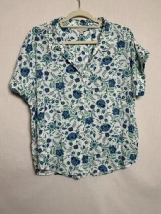 Lucky Brand Tops - Lucky Brand Womens L Blue Green Floral Short Sleeve Button Front Blouse Boho
